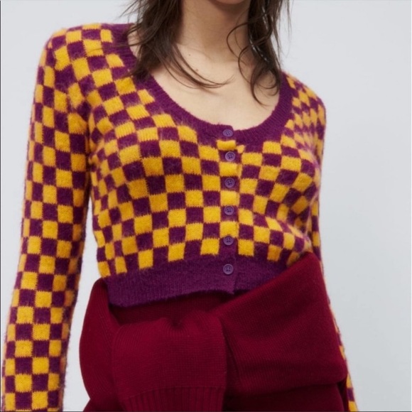 NWT Zara Jewel button plaid knit cardigan jacket, size L. - Picture 6 of 8